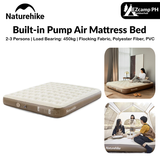 Naturehike Built-in Pump Air Mattress Bed PVC 25cm Thick 450kg Load Portable Camping Sleeping Mat Pad 1 2 3 Person Size Self Inflating Automatic