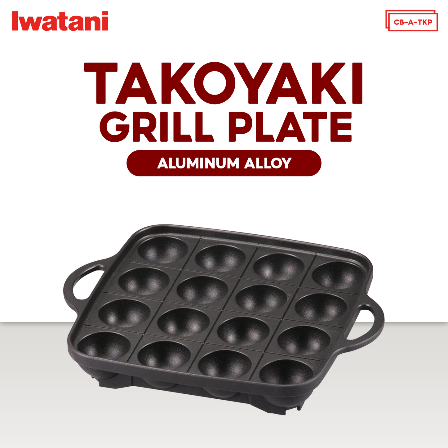 Iwatani CB-A-TKP Takoyaki Grill Plate 16 Holes Thick Aluminum Alloy Material Non-Stick Coated Surface Patented Modern Cookware Indentation Stopper-Structured Legs