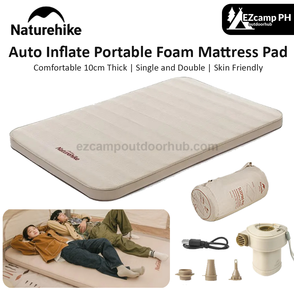 Naturehike Self Inflating Foam Pad 10cm Thick Outdoor Camping Portable Mattress Sleeping Bed Single Double Automatic Inflate Sponge Glamping C10