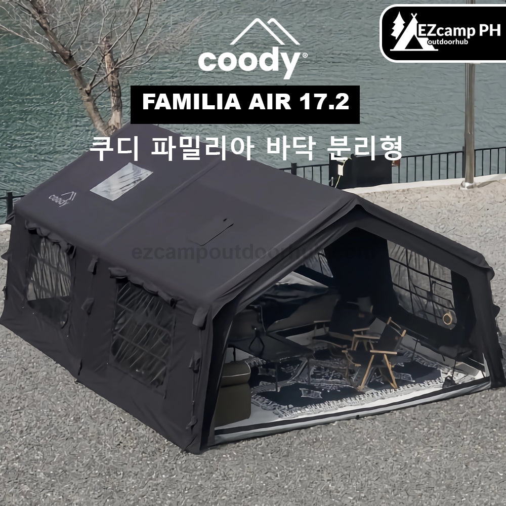 Coody FAMILIA AIR 17.2 Premium Cabin Inflatable Tent 6-8 Persons Extra Large 17.2m² Interior Space Waterproof Blended Cotton Black Vinyl Coated