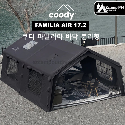 Coody FAMILIA AIR 17.2 Premium Cabin Inflatable Tent 6-8 Persons Extra Large 17.2m² Interior Space Waterproof Blended Cotton Black Vinyl Coated