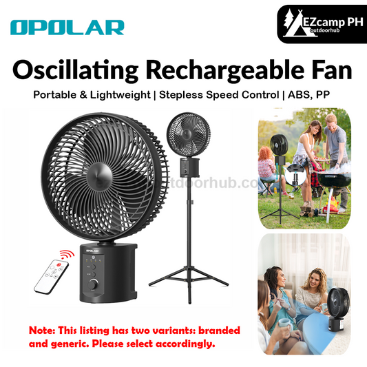 OPOLAR Oscillating Rechargeable Fan w/Remote Super Strong 7 Speeds 2 in 1 Unique Design 20000mAh (2*10000mAh) 10 Inch Cordless Battery Operated Fan