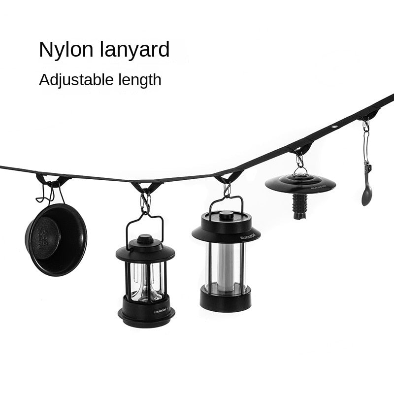 BLACKDOG Black Adjustable Canopy Pole Hanging Rope Nylon Lanyard Hang Camping Utensils Lamp Lantern Lights Cookware up to 6.1m Length Portable Awning Shelter