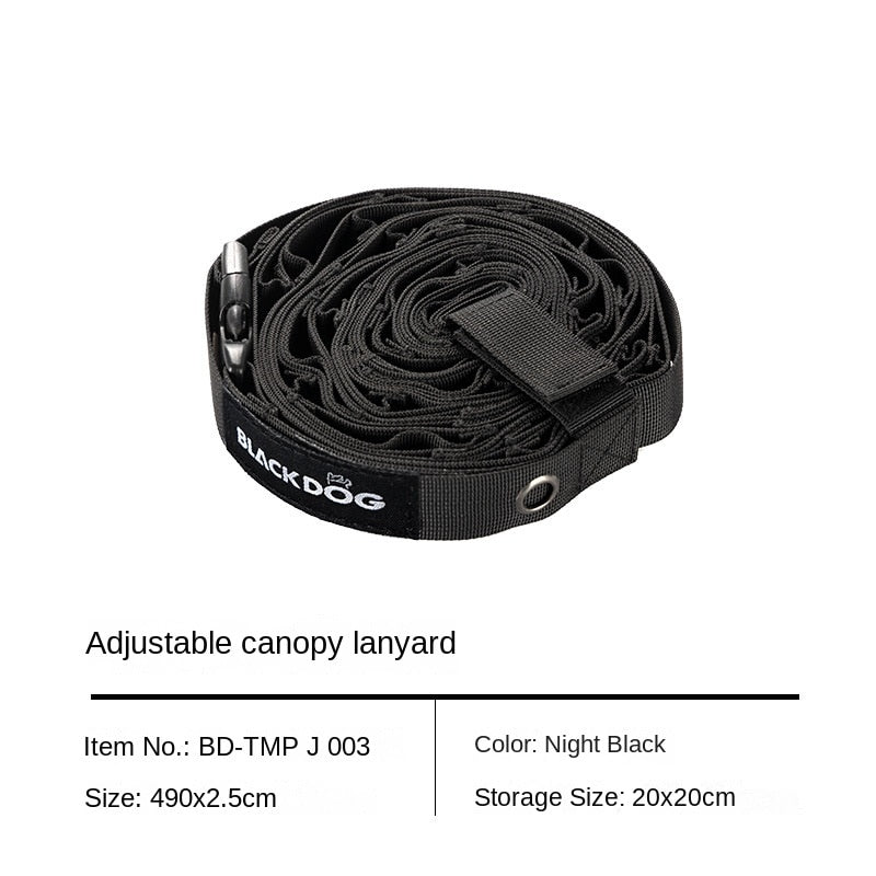 BLACKDOG Black Adjustable Canopy Pole Hanging Rope Nylon Lanyard Hang Camping Utensils Lamp Lantern Lights Cookware up to 6.1m Length Portable Awning Shelter