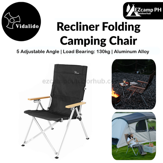 Vidalido Recliner Folding Camping Chair Portable Retractable Leisure Folding Seat Fishing Stool Outdoor Load Bearing Up To 130kg 900D Oxford Cloth