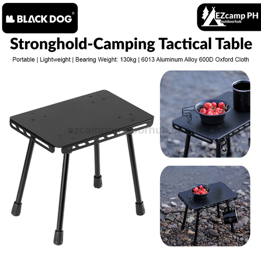 BLACKDOG Stronghold-Camping Tactical Table Stool Ultralight 2-in-1 Tactical Folding Table for Camping Hiking Travel Outdoor Picnic Fishing Compact Chair Small Stool Portable Horse Strap Aluminum Alloy Folding Desk Heavy Duty Original Black Dog