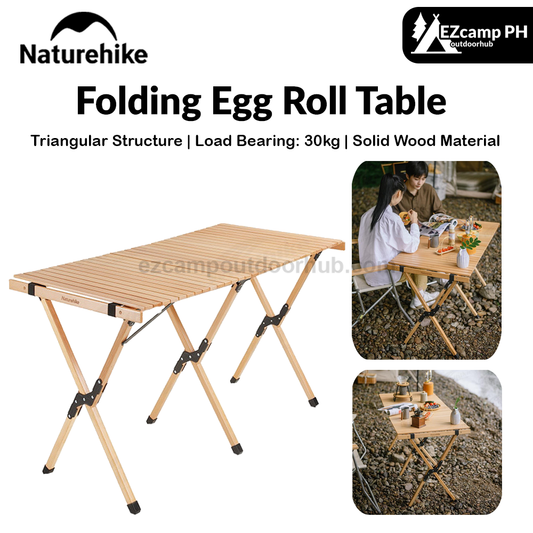 Naturehike Folding Egg Roll Table Portable Solid Wood High Camping Picnic Barbecue Party Tea Table 30kg Bearing Weight Outdoor Funiture Nature Hike