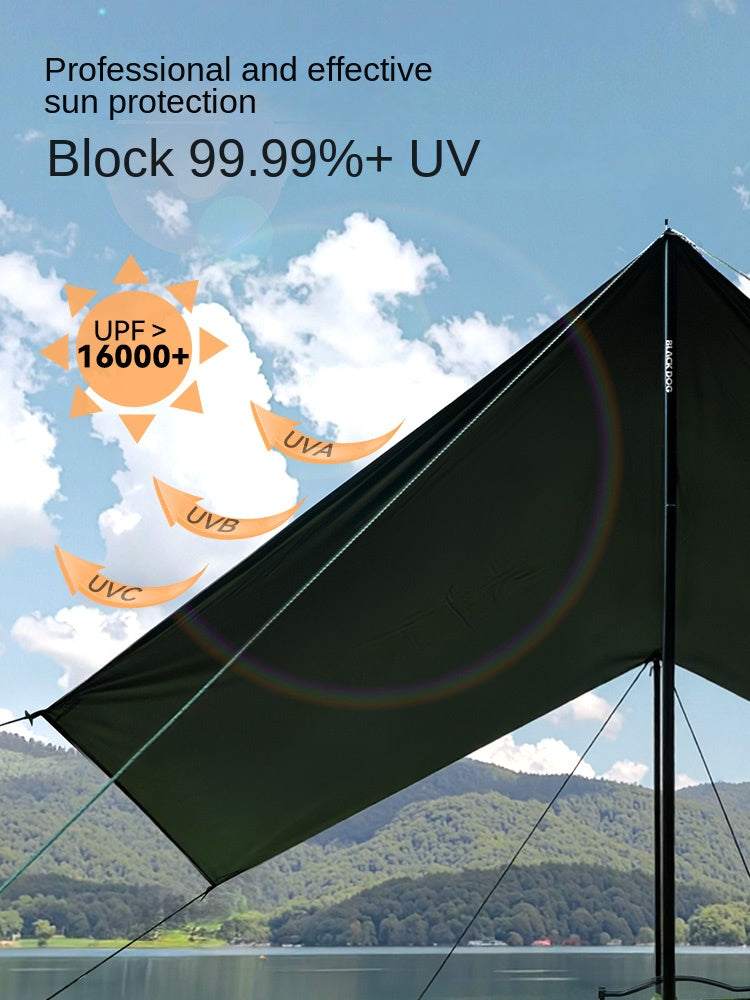 Blackdog TIMELESS Sky Curtain Black Canopy Tarp Awning Full Blackout Titanium Black Vinyl Coated Sunscreen Waterproof Outdoor Sunshade with 2 Poles