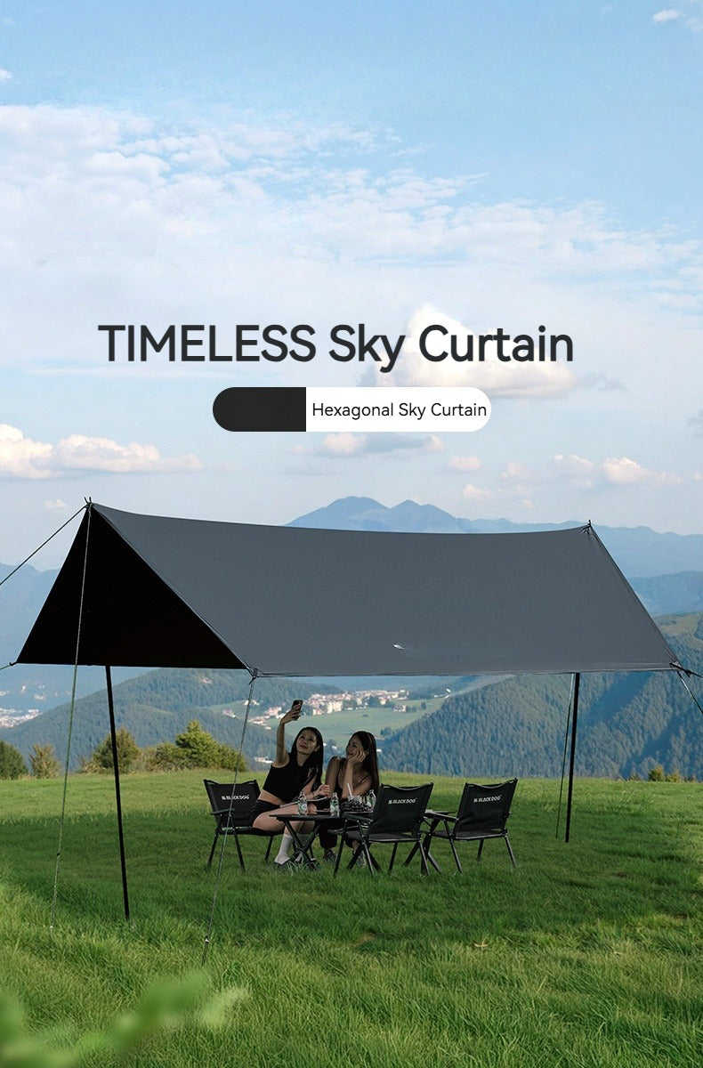 Blackdog TIMELESS Sky Curtain Black Canopy Tarp Awning Full Blackout Titanium Black Vinyl Coated Sunscreen Waterproof Outdoor Sunshade with 2 Poles