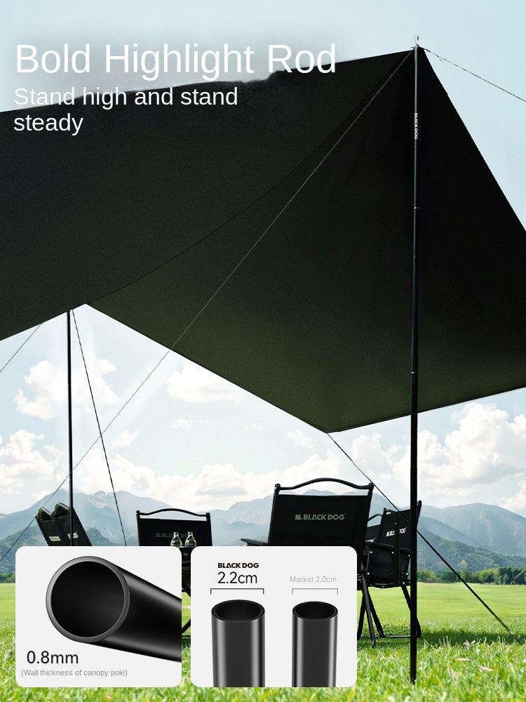 Blackdog TIMELESS Sky Curtain Black Canopy Tarp Awning Full Blackout Titanium Black Vinyl Coated Sunscreen Waterproof Outdoor Sunshade with 2 Poles