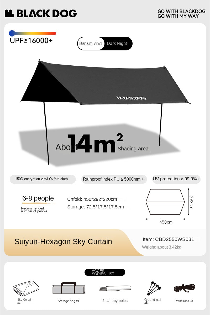 Blackdog TIMELESS Sky Curtain Black Canopy Tarp Awning Full