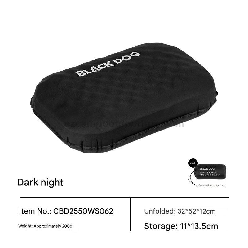 Blackdog Black Air Inflatable Foam Soft Pillow Portable 2 in 1 Head Pillow With Storage Bag Soft Sponge Breathable Skin Friendly Outdoor Camping