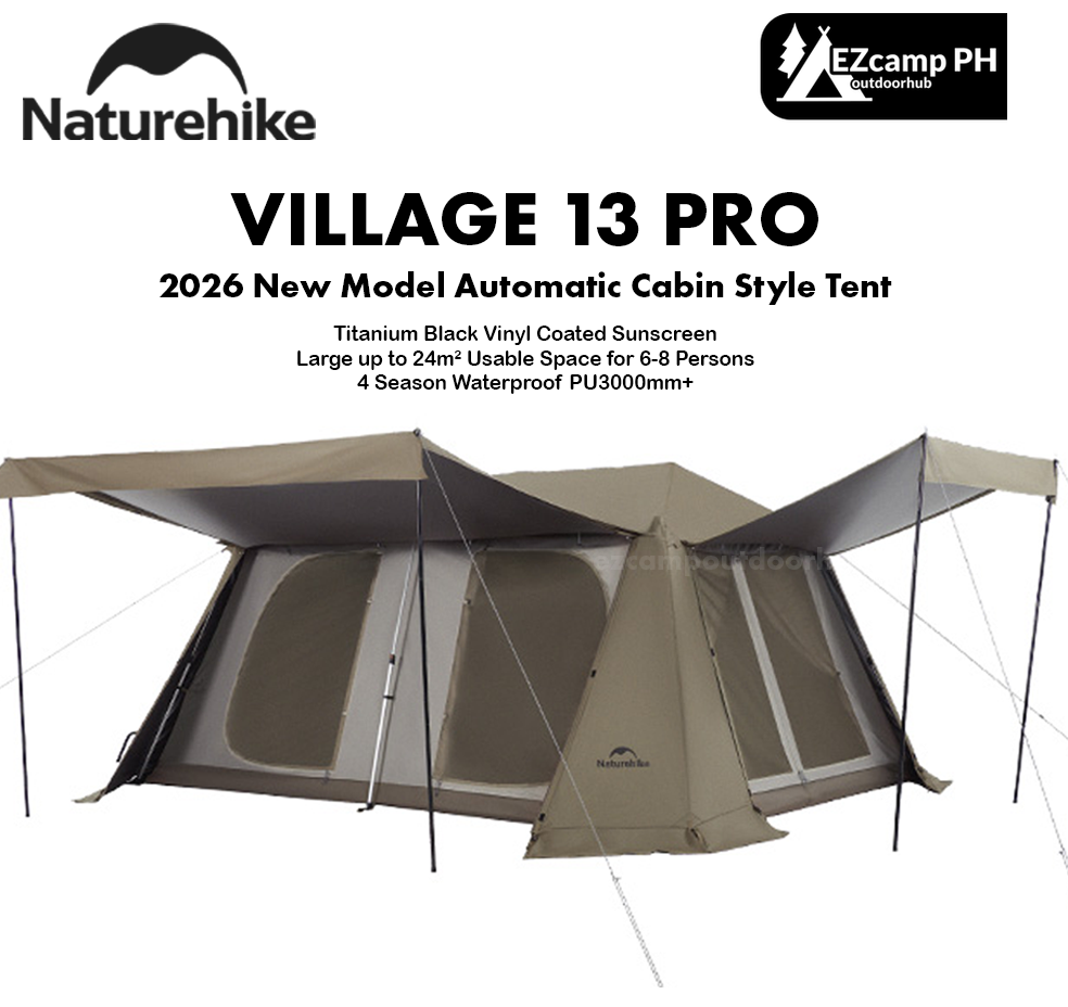 Naturehike 2026 VILLAGE 13 PRO Automatic Tent Fast Build Cabin Style Tent 6-8 Persons Large 24m² Usable Space Aluminum Frame Ti Black Coated Sunscreen