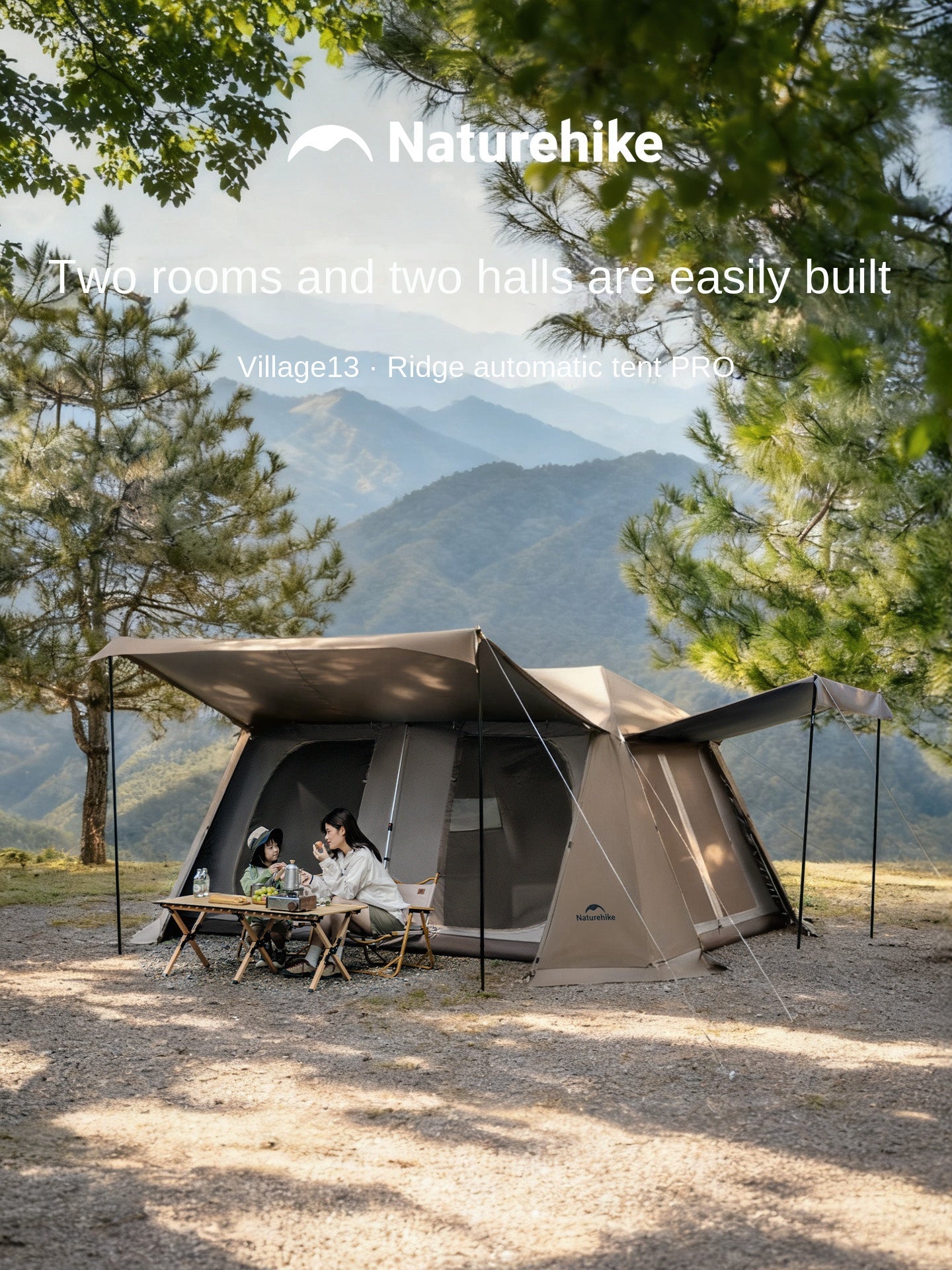 Naturehike 2026 VILLAGE 13 PRO Automatic Tent Fast Build Cabin Style Tent 6-8 Persons Large 24m² Usable Space Aluminum Frame Ti Black Coated Sunscreen