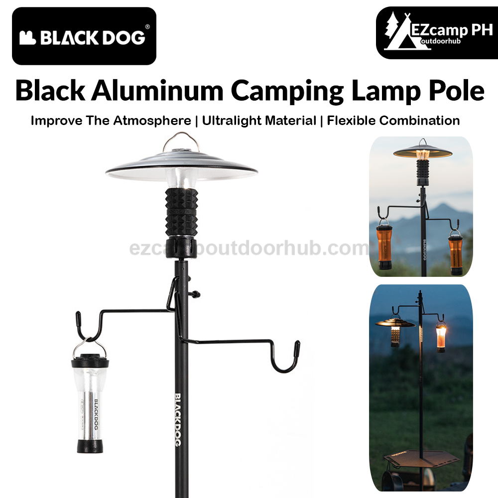BLACKDOG Black Aluminum Lamp Post Portable Outdoor Camping 4 Section Light Pole Optional Hexagon Tray Ultralight Lantern Holder Bracket