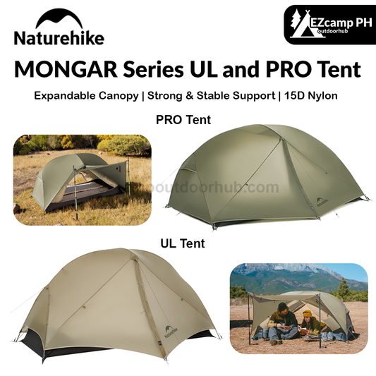 Naturehike MONGAR Series UL and PRO Tent Portable Ultralight 1-3 Persons 20D Nylon Rainproof Expandable Canopy Double Layer Camping Hiking Backpacking Tent