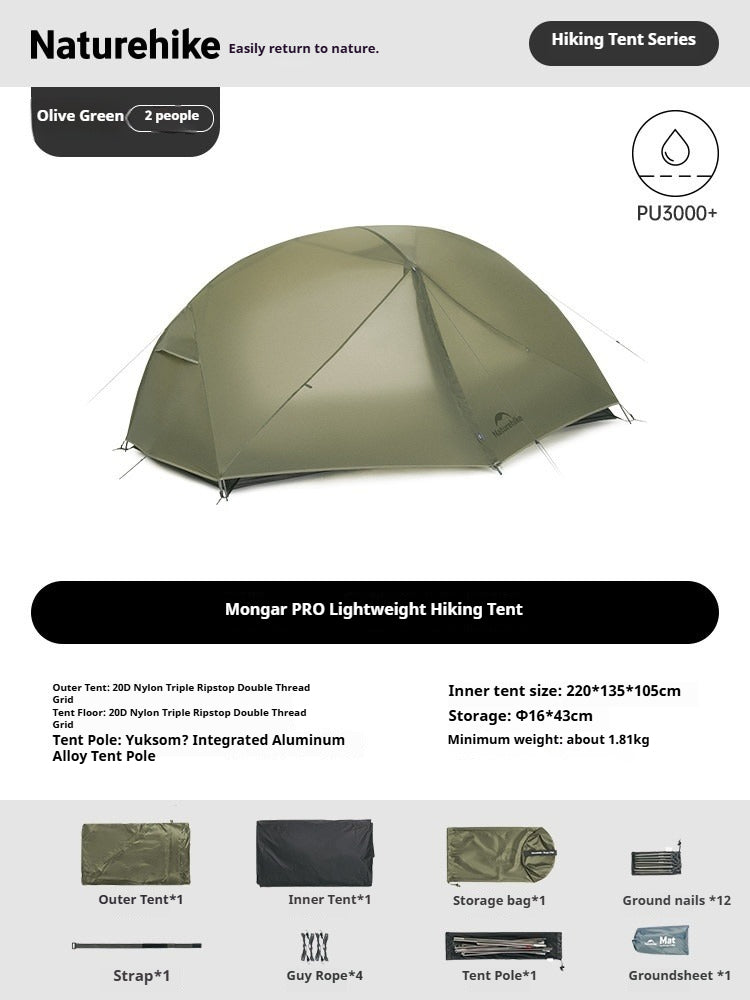 Naturehike MONGAR Series UL and PRO Tent Portable Ultralight 1-3 Persons 20D Nylon Rainproof Expandable Canopy Double Layer Camping Hiking Backpacking Tent