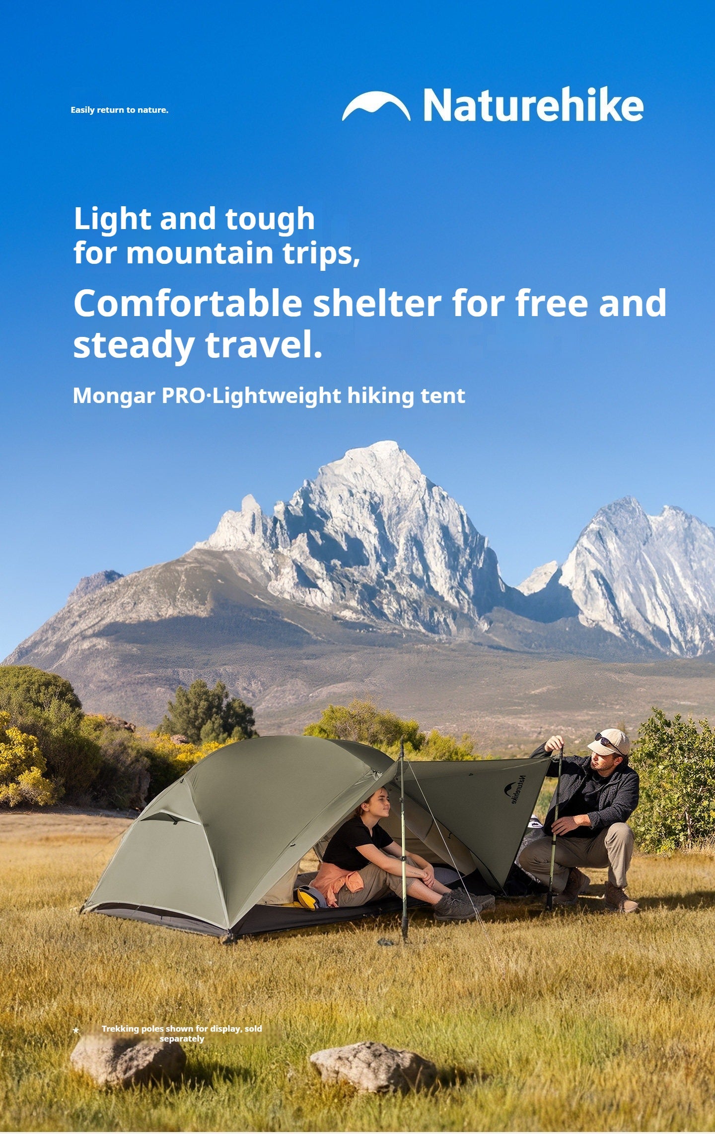 Naturehike MONGAR Series UL and PRO Tent Portable Ultralight 1-3 Persons 20D Nylon Rainproof Expandable Canopy Double Layer Camping Hiking Backpacking Tent