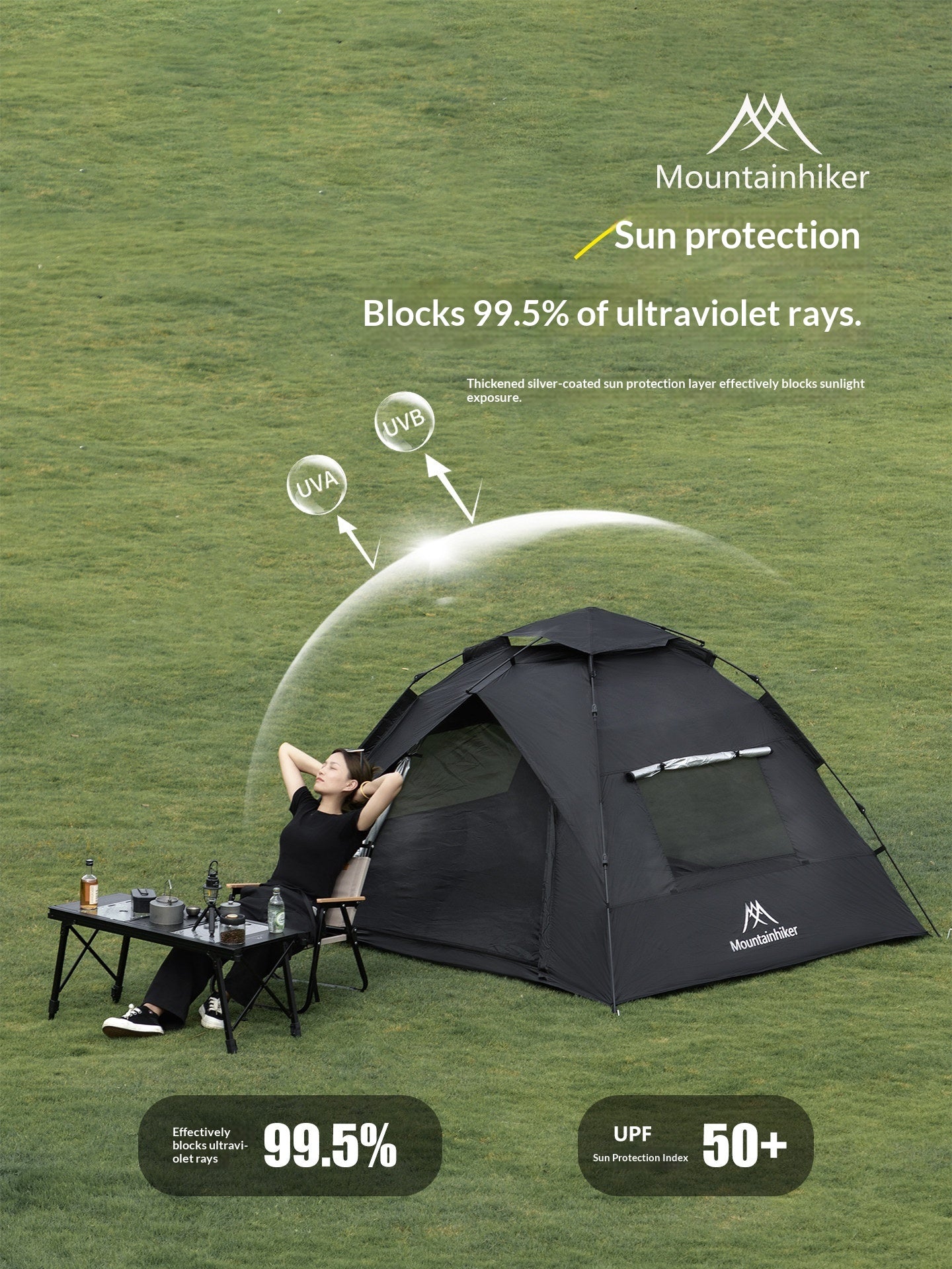 Mountainhiker Fast Fully Automatic Tent Portable Lightweight 2-3 Persons Foldable Entry Level Quick Open Camping Tent Silver Coated Thickened Sunscreen Waterproof PU1500mm Outdoor