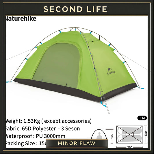 ( MINOR FLAW ) Naturehike P Series Single Deck Tent Portable Ultralight Foldable Single Layer 1-2 Persons UPF 40+UV Resistant Waterproof Camping Outdoor Mountaineering Hiking Family Heavy Duty Original Nature Hike
