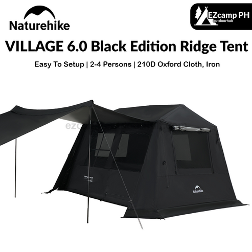 Naturehike VILLAGE 6.0 Black Edition Ridge Tent 2-4 Person Cabin Style ...