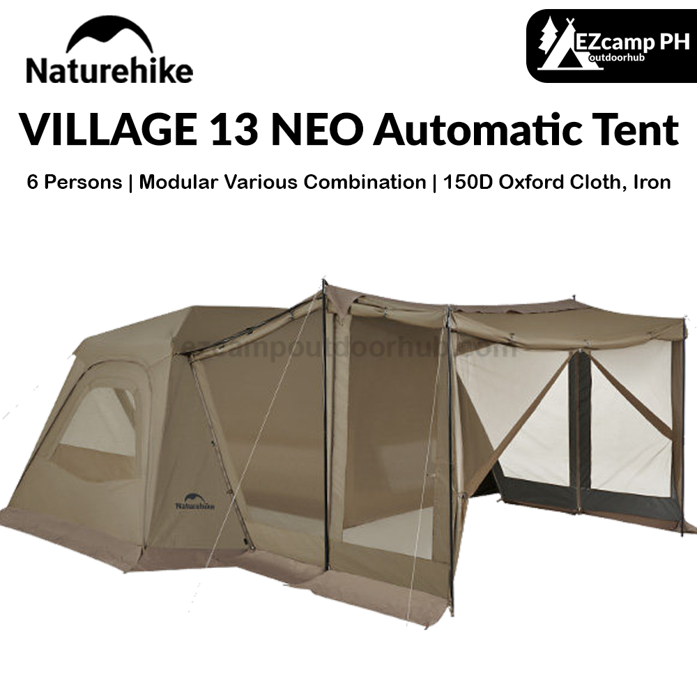 Naturehike VILLAGE 13 NEO Automatic Tent Cabin Style Multiple Settings Tent 1 Bedroom 1 Living Room Ti Black Coated Sunscreen 6 Person Outdoor