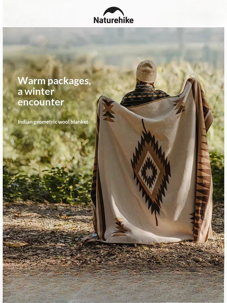Naturehike Indian Geometric Wool Blanket Outdoor Winter Portable Multifunction Super Wide Carpet Thickened Cover Soft Shawlt Warm Throw Cape Camping