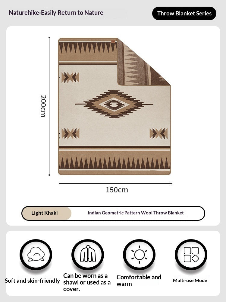 Naturehike Indian Geometric Wool Blanket Outdoor Winter Portable Multifunction Super Wide Carpet Thickened Cover Soft Shawlt Warm Throw Cape Camping