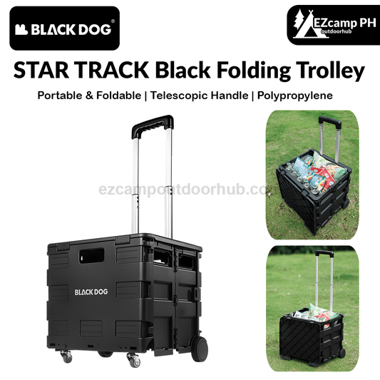 BLACKDOG Black Folding Trolley Portable Lightweight 30-50L Capacity Storage Box Cart With Wheels Pushing Cart Pull Rod Shopping Camping Equipment