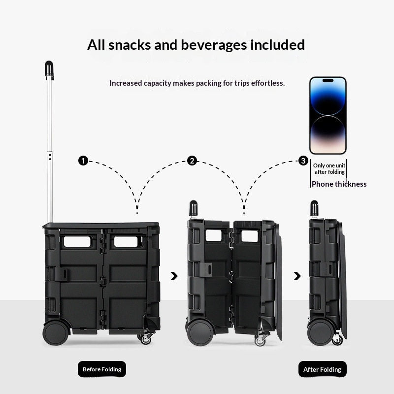 BLACKDOG Black Folding Trolley Portable Lightweight 30-50L Capacity Storage Box Cart With Wheels Pushing Cart Pull Rod Shopping Camping Equipment