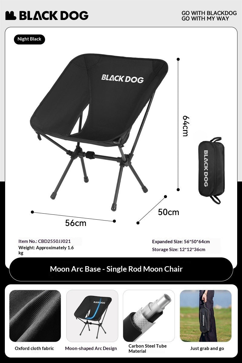 BLACKDOG Black Foldable Moon Chair Portable Ultralight Folding Recliner Lounge Fishing Director's Chair Up to 130kg Aluminum Alloy Camping Outdoor