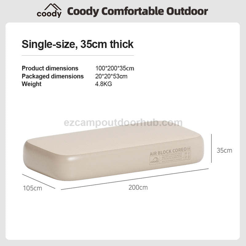 Coody AIR BLOCK COREO Air Inflatable Bed Portable Lightweight Elastic Mat Stable Support Double Layer Structure 1500kg Max Load Adjustable Firmness