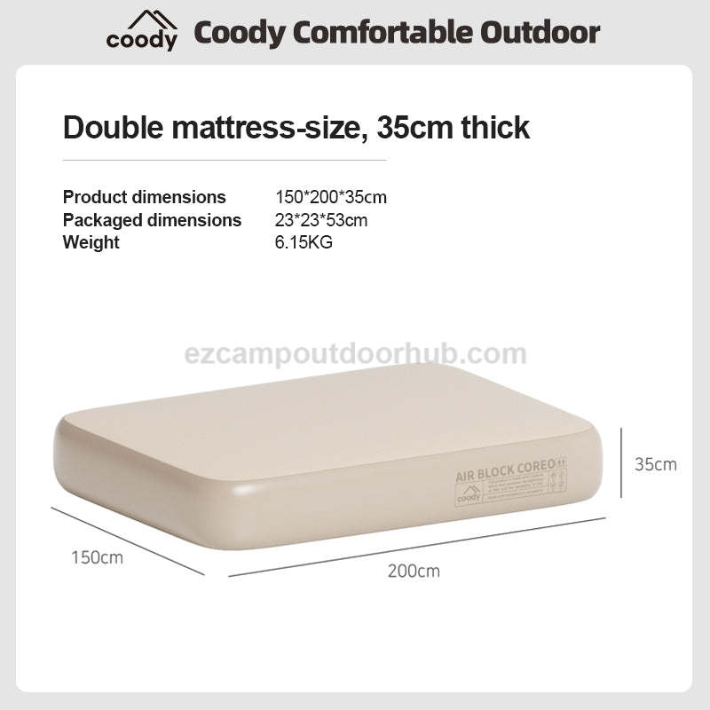 Coody AIR BLOCK COREO Air Inflatable Bed Portable Lightweight Elastic Mat Stable Support Double Layer Structure 1500kg Max Load Adjustable Firmness