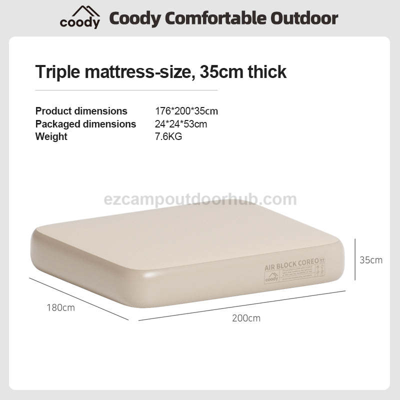 Coody AIR BLOCK COREO Air Inflatable Bed Portable Lightweight Elastic Mat Stable Support Double Layer Structure 1500kg Max Load Adjustable Firmness