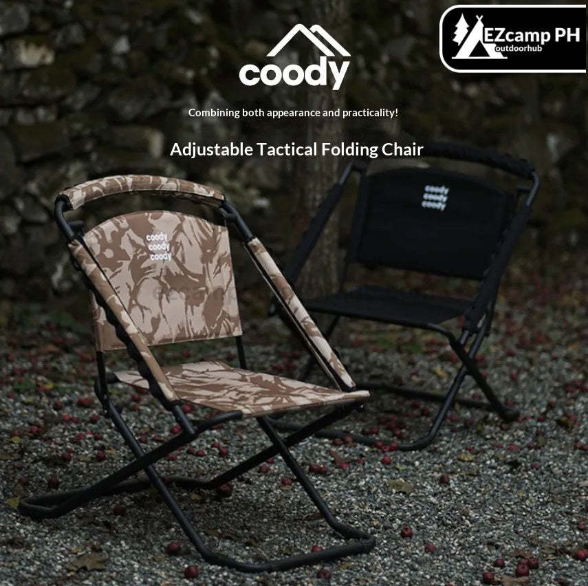 Coody Adjustable Tactical Folding Chair Portable Lightweight Recliner 3 Adjustable Angle Load Bearing 120kg Built-in Cup Holder 900D Oxford Cloth