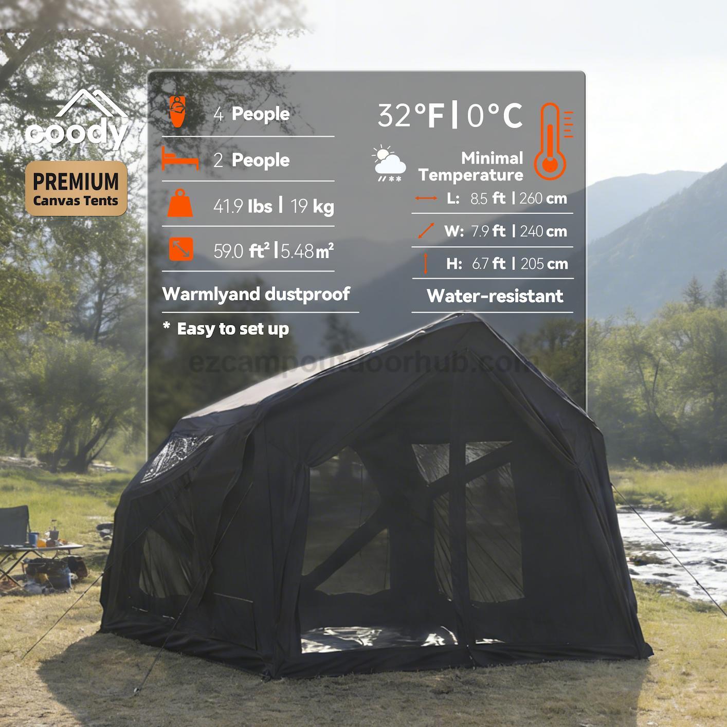 Coody YUSTONA Air Inflatable Tent Portable 2-4 Persons Quick Automatic Opening 4 Season Modern Tech Cotton Inflatable Tent Waterproof Outdoor Camping