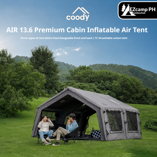 Coody AIR 13.6 Premium Cabin Inflatable Air Tent 6-8 Persons Outdoor Camping 13.6m² Interior Space Waterproof Black Vinyl Coated Sunscreen Rain Cover