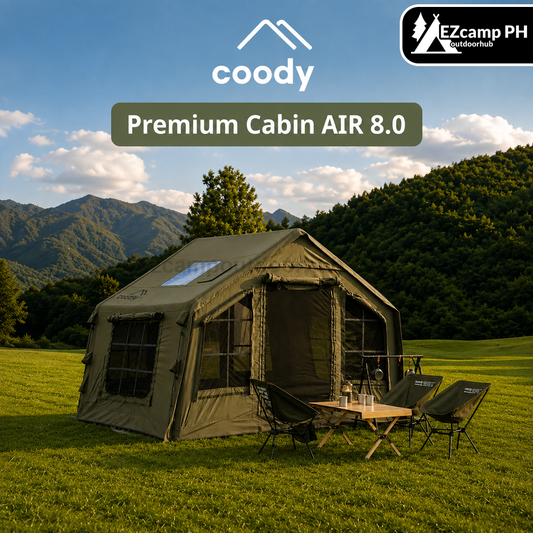 Coody Premium Cabin AIR 8.0 Air Inflatable Tent 4-6 Person 8m² Interior Space Blended Cotton Waterproof Outdoor Black Vinyl Coated Sunscreen