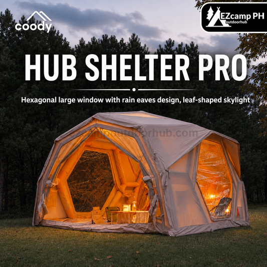 Coody HUB SHELTER PRO Inflatable Air Modular Tent Blended TC Cotton Premium Large Spacious Main Station Inter-connecting Tent Family Shelter Outdoor
