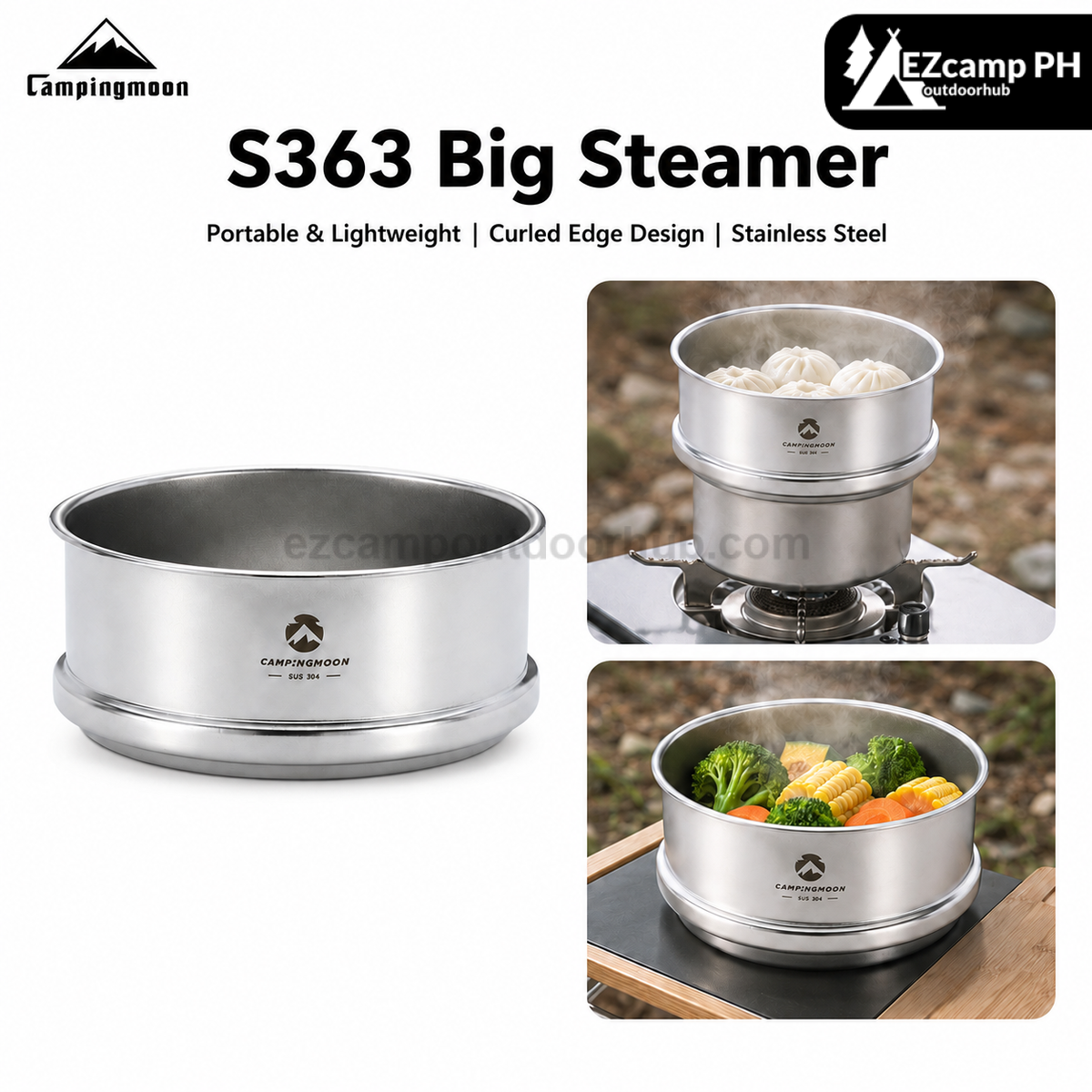 Campingmoon S363 Big Steamer Portable Lightweight 304 Stainless Steel Large Steamer Breakfast Steamer Outdoor Picnics Cooking Cookware Kitchenware