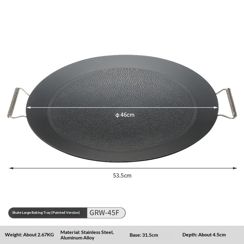 Campingmoon Stone Textured Grill Pan Non-Stick 3 Layer Steel Enamel Coated Frying Pan Baking Tray Outdoor BBQ Skottle Stove Top Cookware