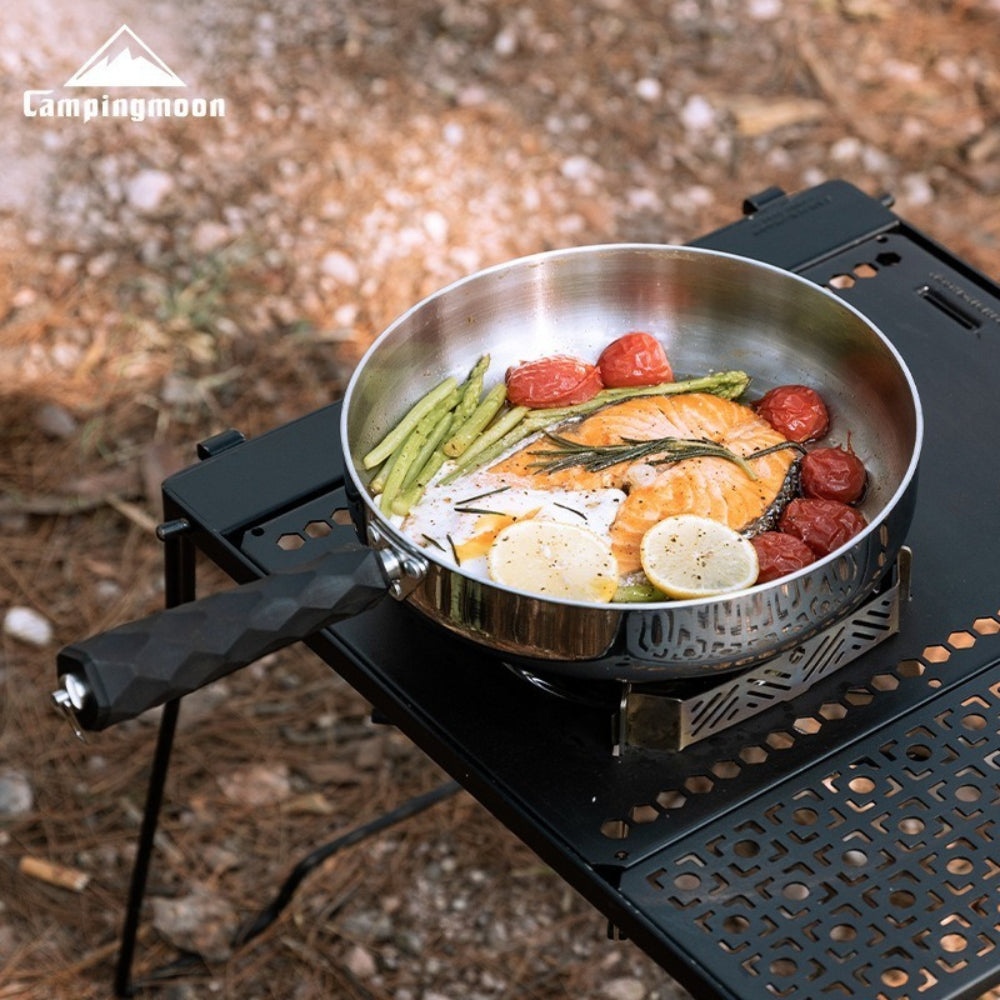 Campingmoon Steel Frying Pan Multipurpose Universal Induction Cooker Detachable Handle Uncoated Deep Frying Pan Camping Outdoor Kitchenware Cookware