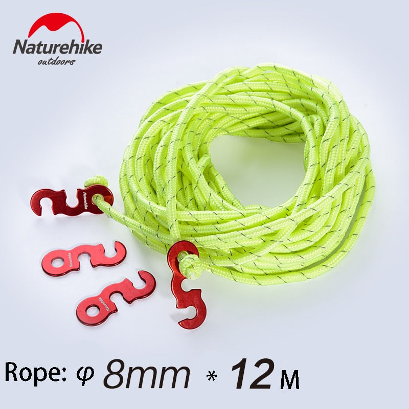 Naturehike 4pcs Pack Reflective Tent Rope S Buckle Hiking Camping Tent Adjuster 12M Wind Rope Nylon String Set Cord Knot Hang Slide Lock Tarp Rope Buckles Heavy Duty Original Nature Hike