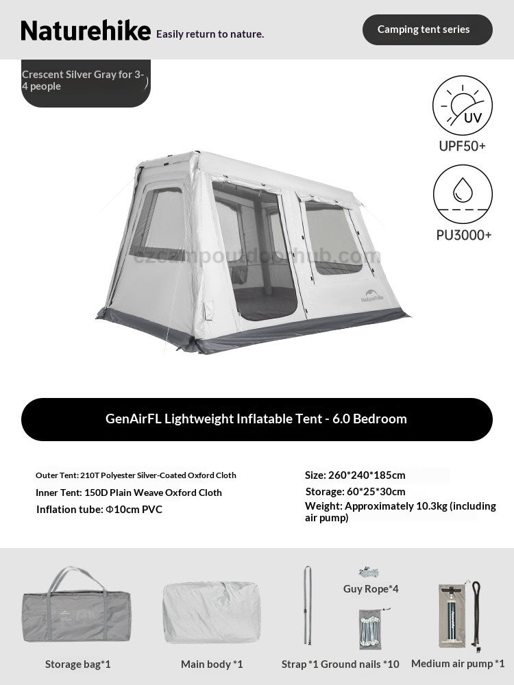Naturehike AIR FL 6.0 / 3.0 Air Inflatable Tent 2-4 Persons Fast Build Modular Multiple Setting PVC Air Poles Waterproof Sunscreen Outdoor Camping