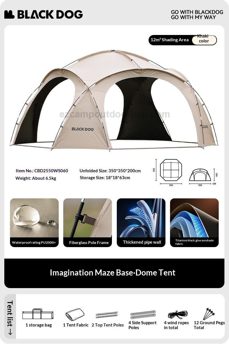 Blackdog WONDERLAND BASE Dome Modular Tent 12m² Large Space Outdoor Living Area Tarp Canopy Shelter Black Vinyl Coated Sunscreen Waterproof PU2000