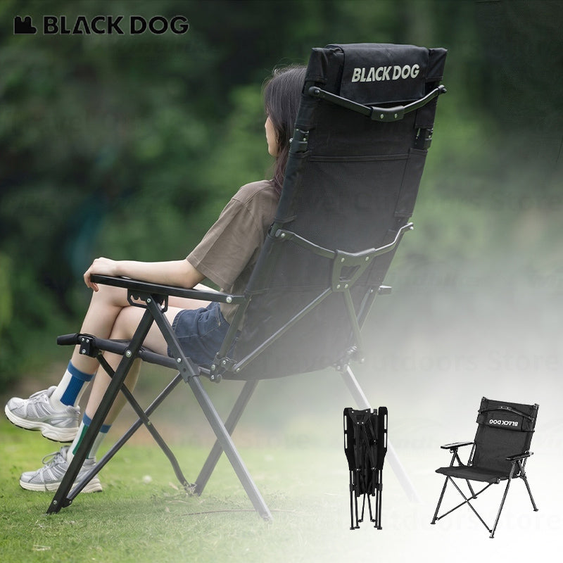 BLACKDOG M1 High Back Folding Recliner Portable Camping Chair Wood Armrest 5 Level Adjustable Modes Load Bearing 120kg Fishing Picnic Beach Furniture