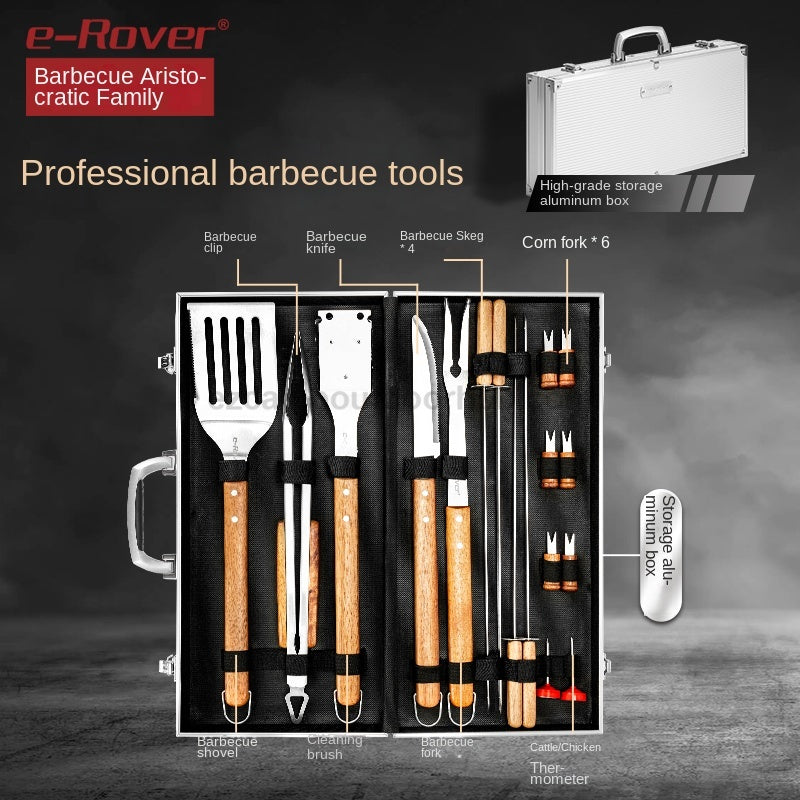 Redfox E-Rover 18pcs BBQ Tool Set Multifunctional Barbecue Grill Utensil Spatula Tong Clip Skewer Knife With Elegant Case Outdoor Camping Cooking Accessories