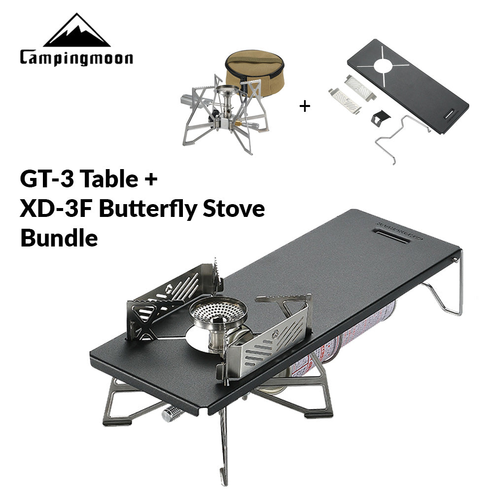 Campingmoon GT-3 Butterfly Stove Table IGT Compatible Outdoor Camping Butane Gas Canister Cooking Burner Ultralight Portable Folding Table Bracket Mount for XD-3F Half Unit IGT Size Camping Moon