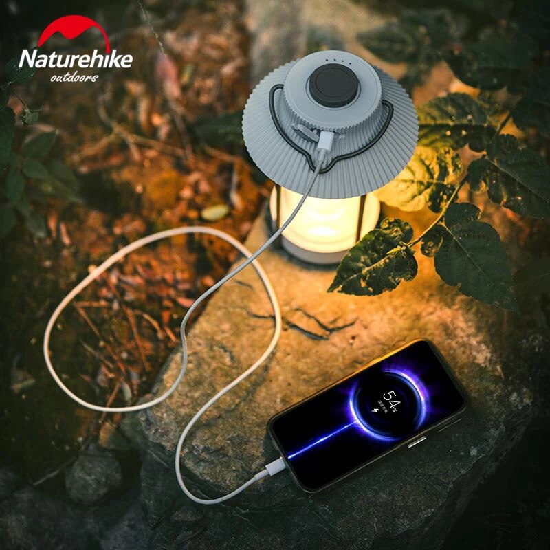 Naturehike MOUNTAIN PAVILLION Outdoor LED Lantern Light Camping Atmosphere Ambient Lighting IPX4 Waterproof 20-200 Lumens USB C Charging 4000mAh Battery up to 55H Lamp Warm White Nature Hike