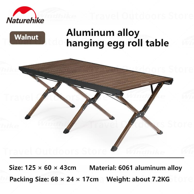 Naturehike Aluminum Alloy Egg Roll Table Ultralight Large 125cm With Hanging Rack For Utensils Foldable Desk Wood Wooden Texture Painted Hang